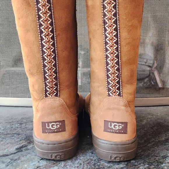UGG Brown Suede Leather Ultra Tall Braided Back Boots Size 8 - Picture 11 of 16